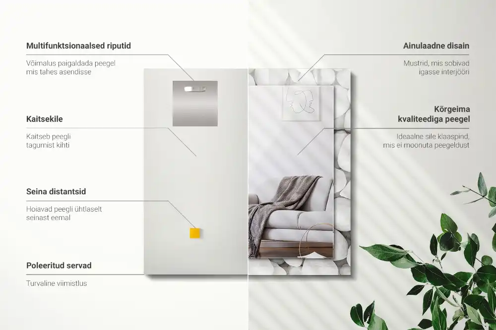 Specchio rettangolare stampato Pietre bianche lisce