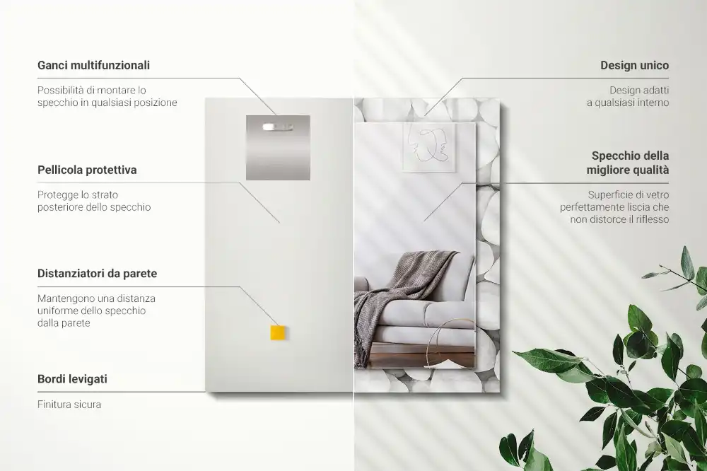 Specchio rettangolare stampato Pietre bianche lisce