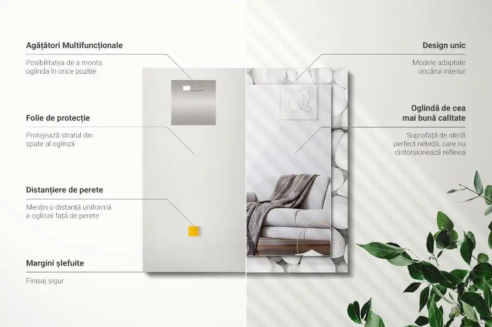 Specchio rettangolare stampato Pietre bianche lisce