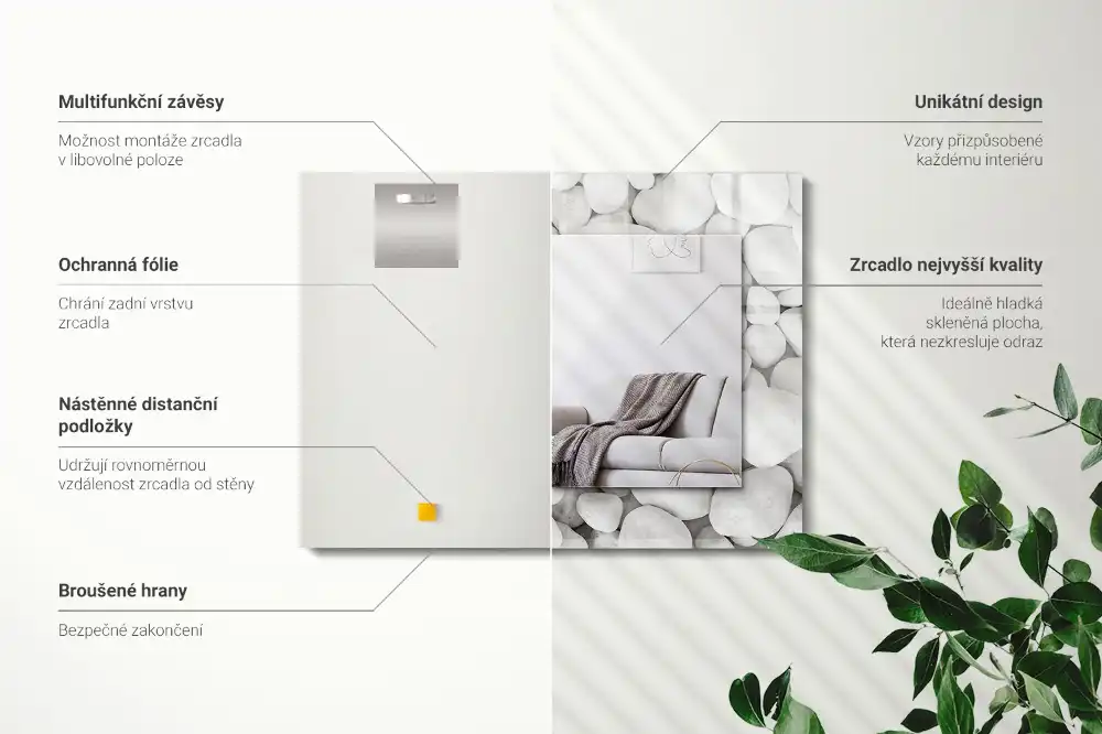 Specchio rettangolare stampato Pietre bianche lisce