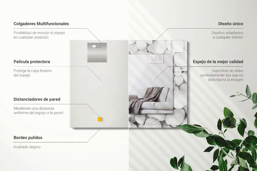 Specchio rettangolare stampato Pietre bianche lisce