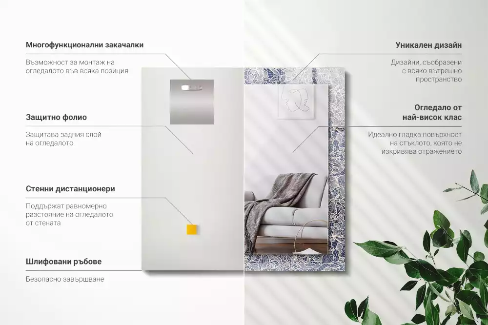 Specchio rettangolare stampato Motivo floreale in tessuto