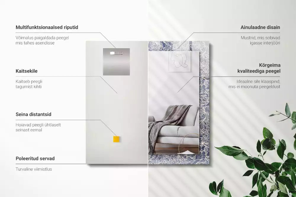 Specchio rettangolare stampato Motivo floreale in tessuto