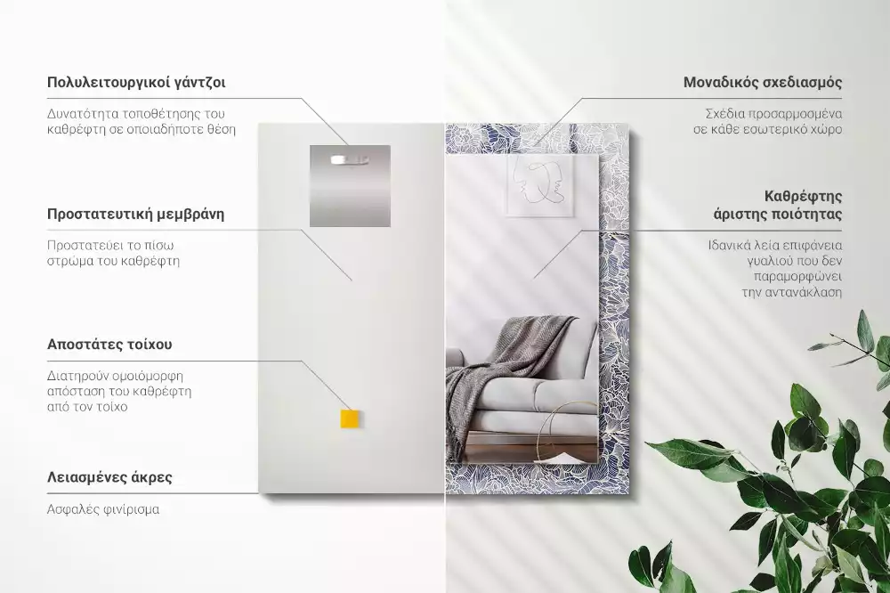 Specchio rettangolare stampato Motivo floreale in tessuto