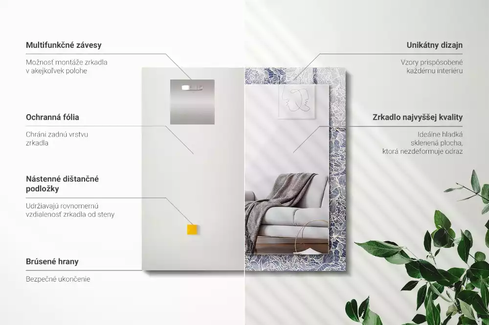 Specchio rettangolare stampato Motivo floreale in tessuto