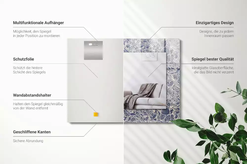 Specchio rettangolare stampato Motivo floreale in tessuto