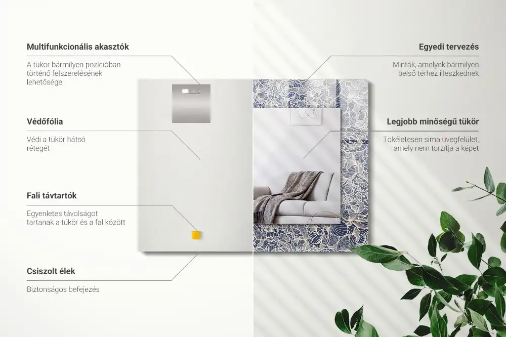 Specchio rettangolare stampato Motivo floreale in tessuto