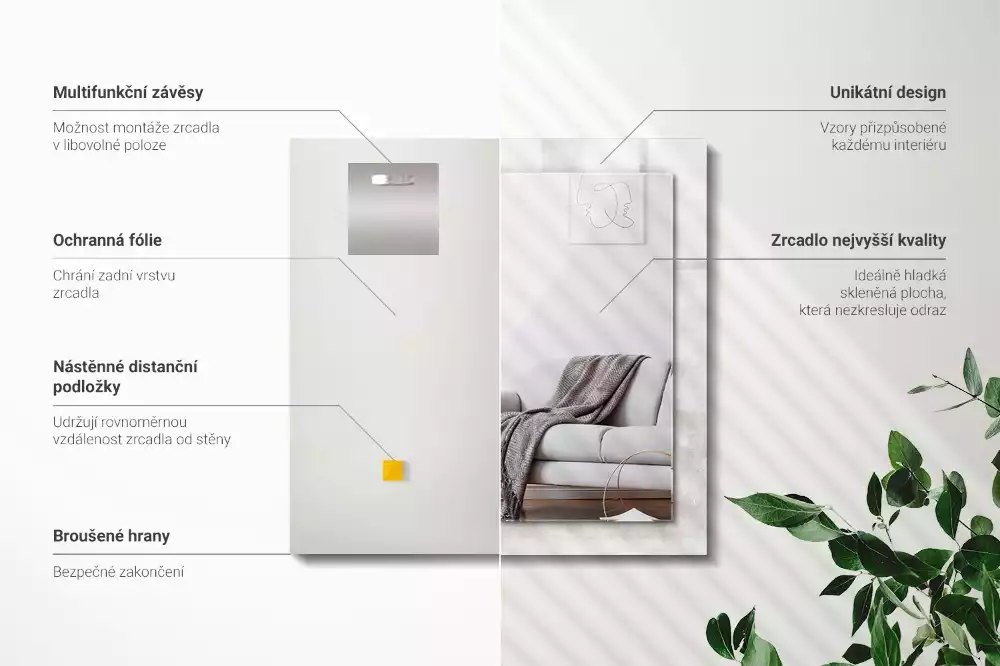 Specchio rettangolare con cornice stampata Motivo a trama grigia