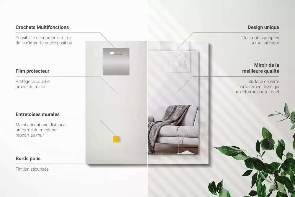 Specchio rettangolare con cornice stampata Motivo a trama grigia