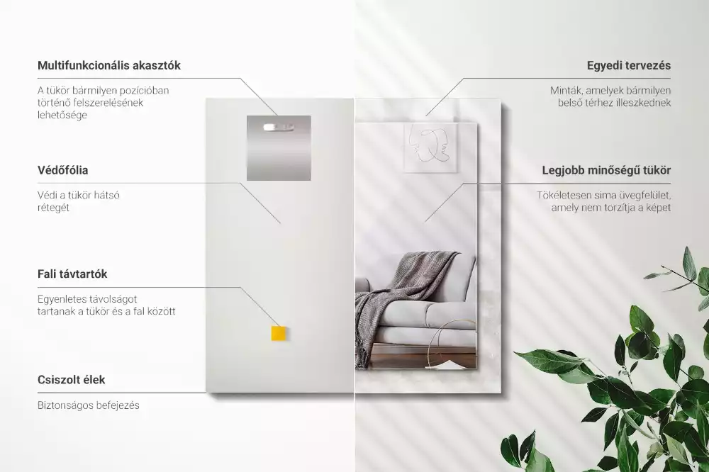 Specchio rettangolare con cornice stampata Motivo a trama grigia