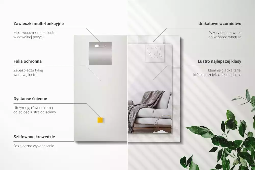 Specchio rettangolare con cornice stampata Motivo a trama grigia