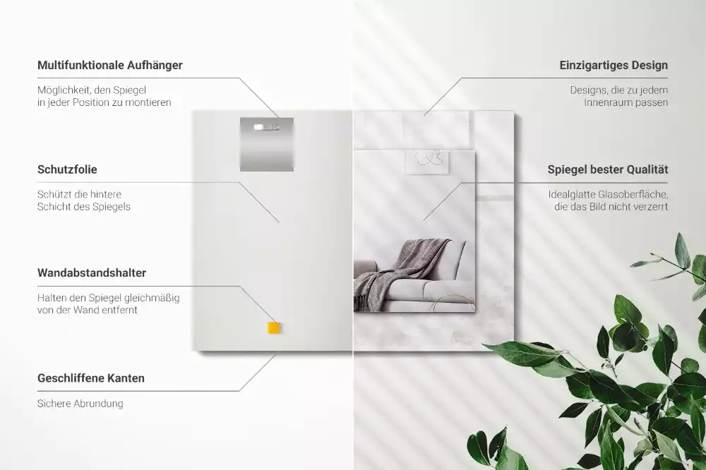 Specchio rettangolare con cornice stampata Motivo a trama grigia