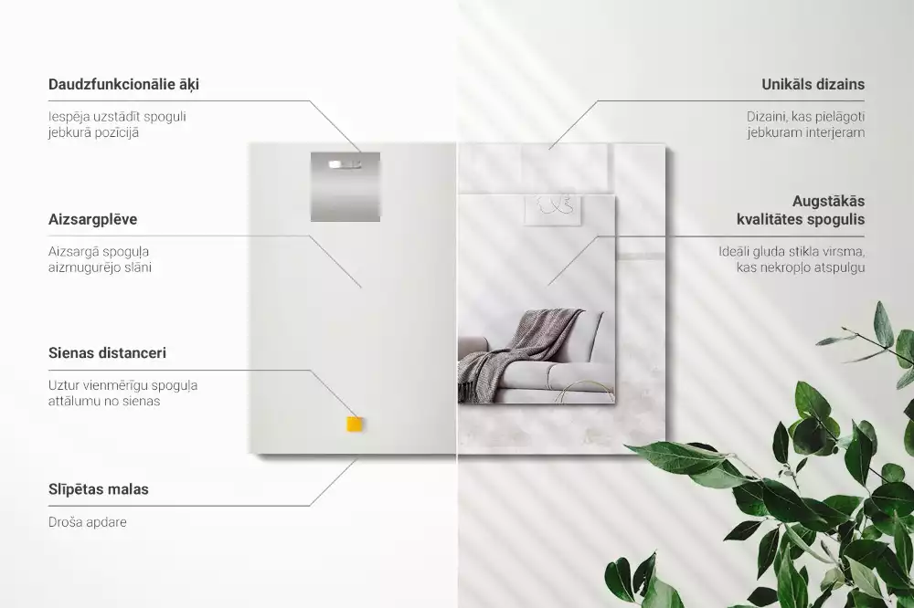 Specchio rettangolare con cornice stampata Motivo a trama grigia