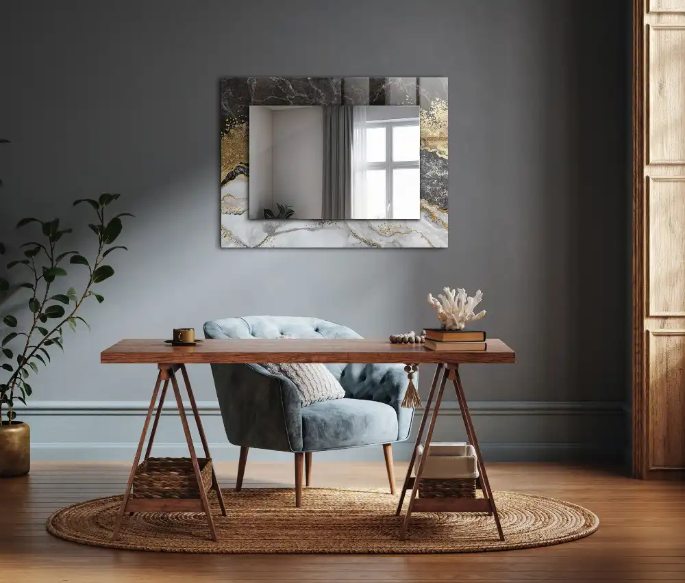 Specchio rettangolare con cornice stampata Venature di marmo astratte