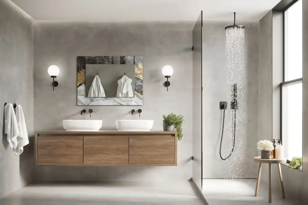 Specchio rettangolare con cornice stampata Venature di marmo astratte