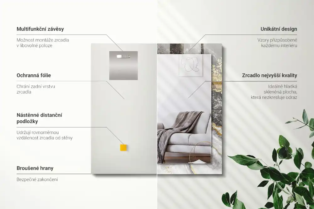 Specchio rettangolare con cornice stampata Venature di marmo astratte