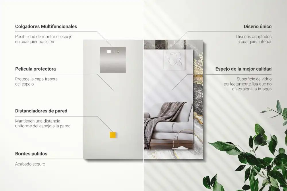 Specchio rettangolare con cornice stampata Venature di marmo astratte