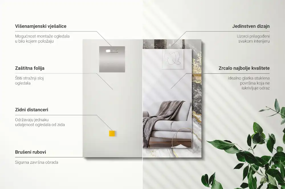 Specchio rettangolare con cornice stampata Venature di marmo astratte