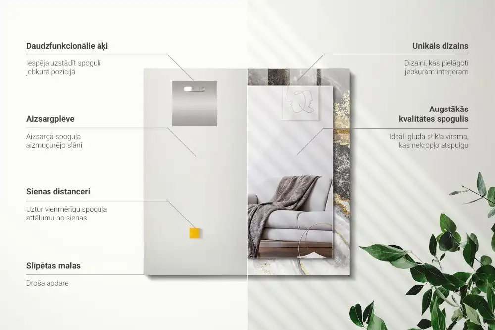 Specchio rettangolare con cornice stampata Venature di marmo astratte