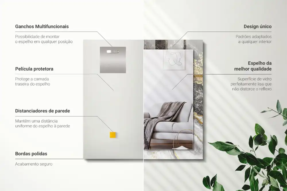 Specchio rettangolare con cornice stampata Venature di marmo astratte