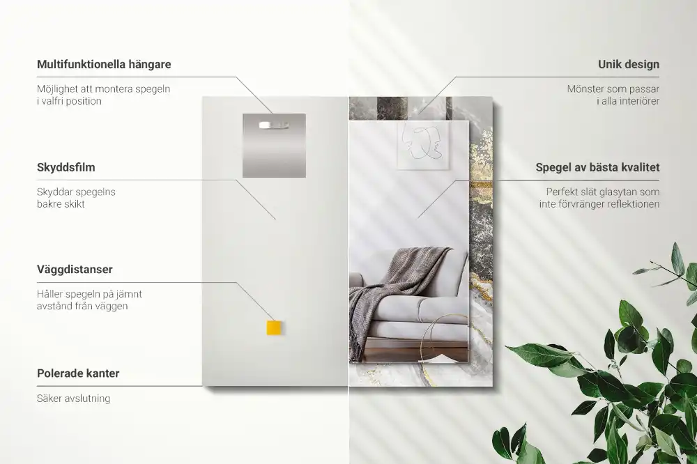 Specchio rettangolare con cornice stampata Venature di marmo astratte