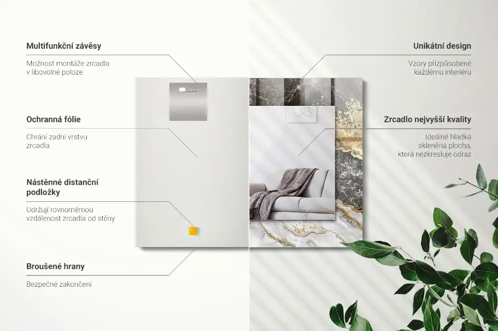 Specchio rettangolare con cornice stampata Venature di marmo astratte