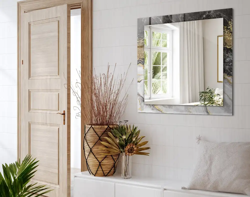 Specchio rettangolare con cornice stampata Venature di marmo astratte