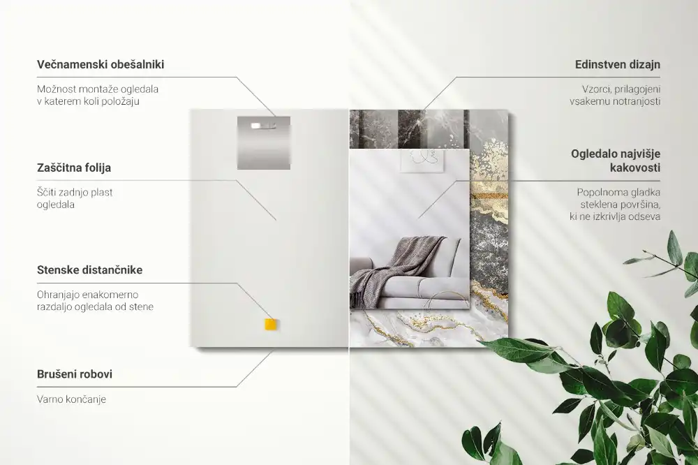 Specchio rettangolare con cornice stampata Venature di marmo astratte