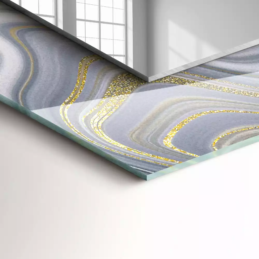 Specchio rettangolare con cornice stampata Motivi astratti in marmo