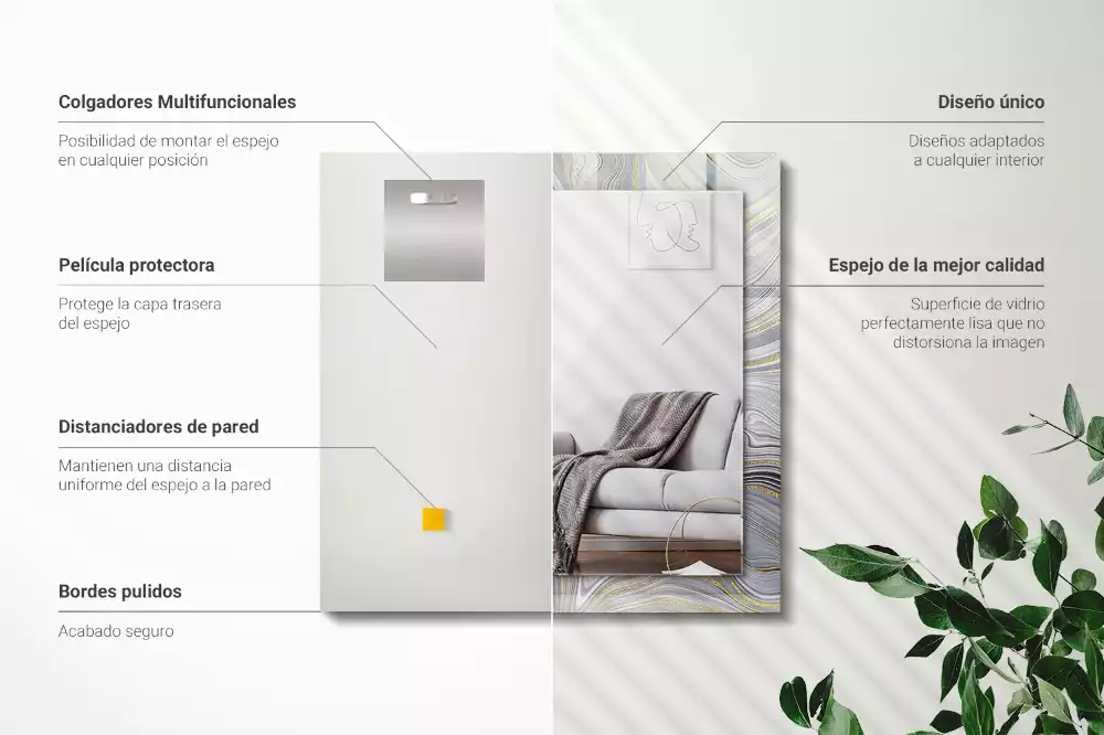 Specchio rettangolare con cornice stampata Motivi astratti in marmo