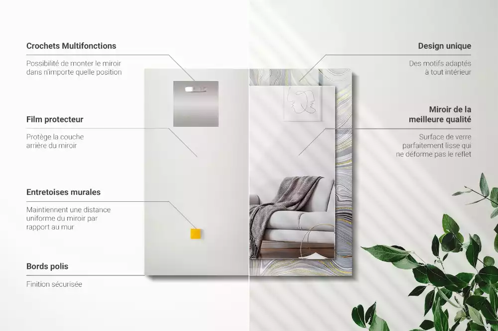 Specchio rettangolare con cornice stampata Motivi astratti in marmo