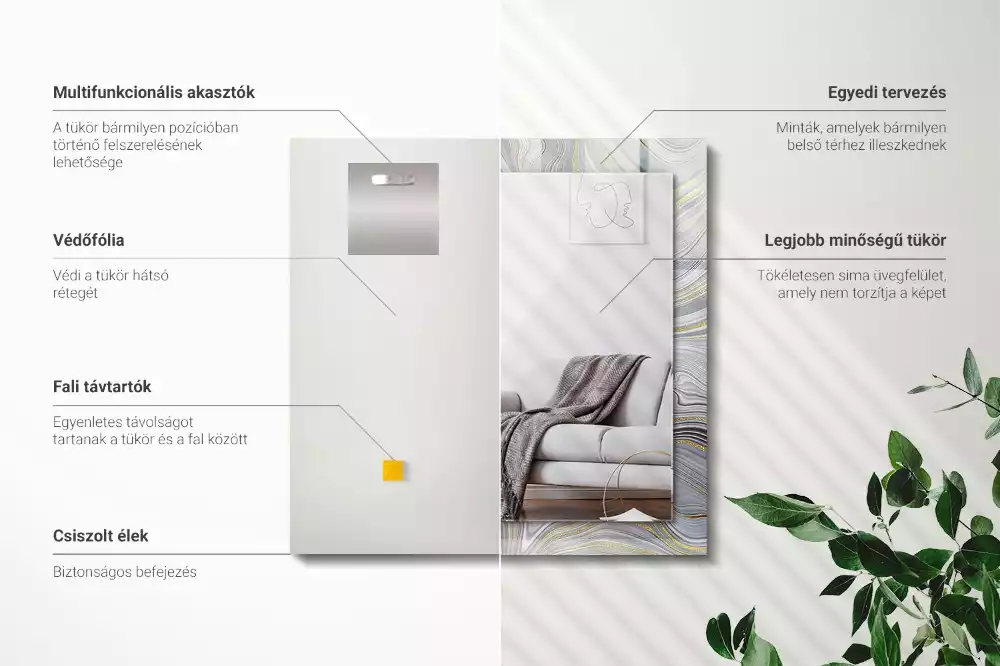 Specchio rettangolare con cornice stampata Motivi astratti in marmo