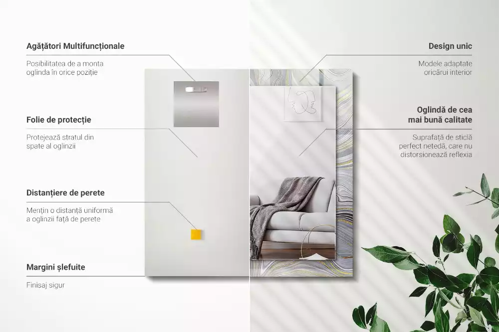 Specchio rettangolare con cornice stampata Motivi astratti in marmo