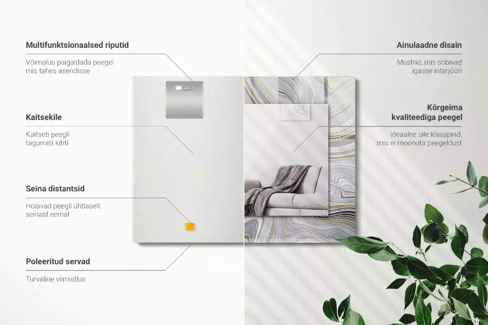 Specchio rettangolare con cornice stampata Motivi astratti in marmo