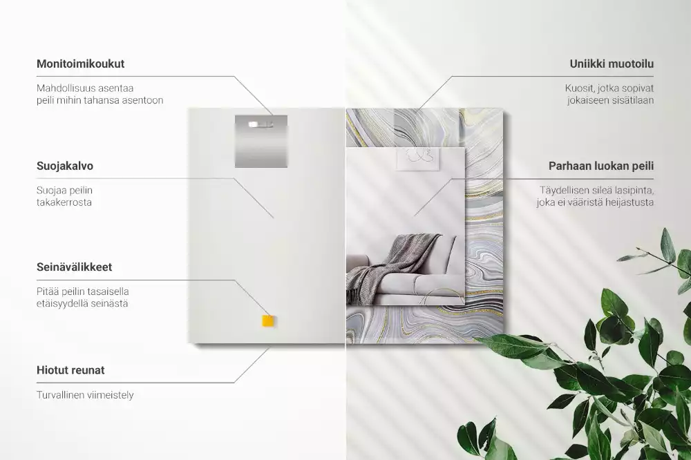 Specchio rettangolare con cornice stampata Motivi astratti in marmo