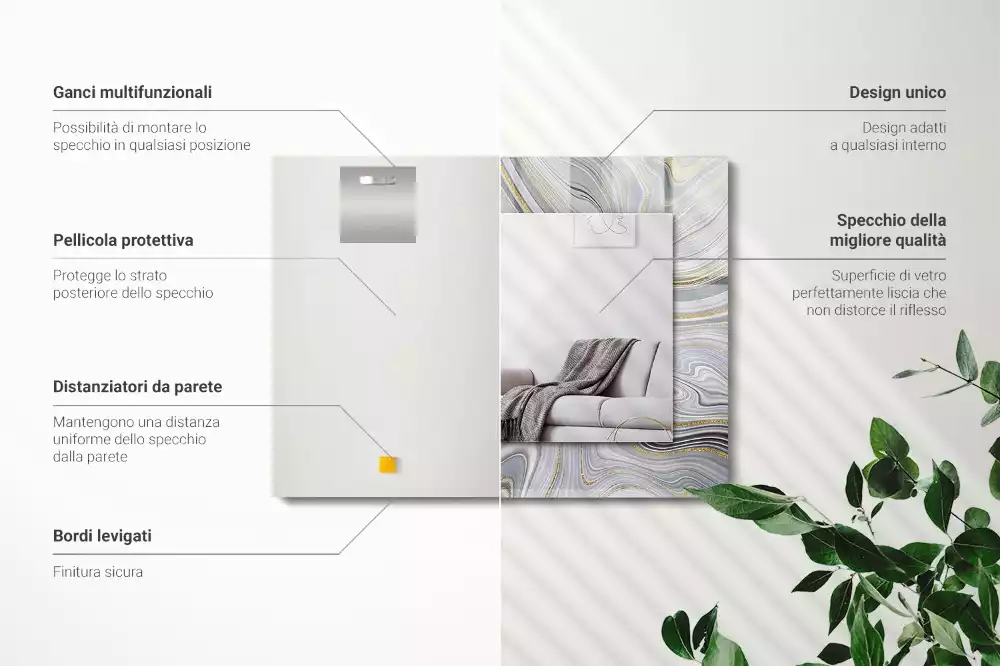 Specchio rettangolare con cornice stampata Motivi astratti in marmo