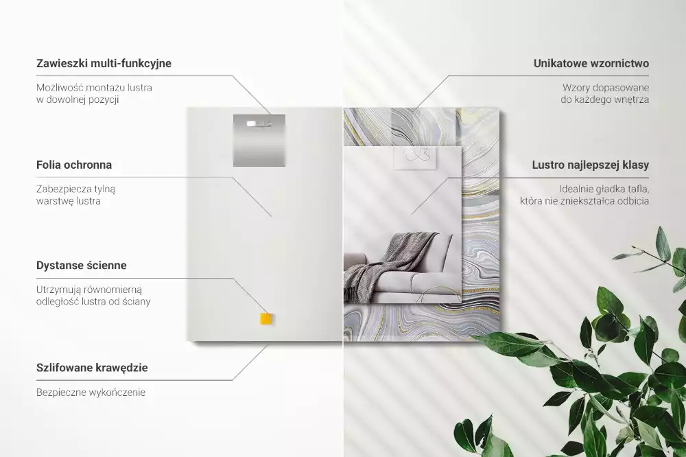 Specchio rettangolare con cornice stampata Motivi astratti in marmo