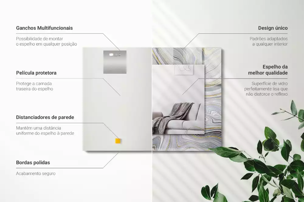 Specchio rettangolare con cornice stampata Motivi astratti in marmo