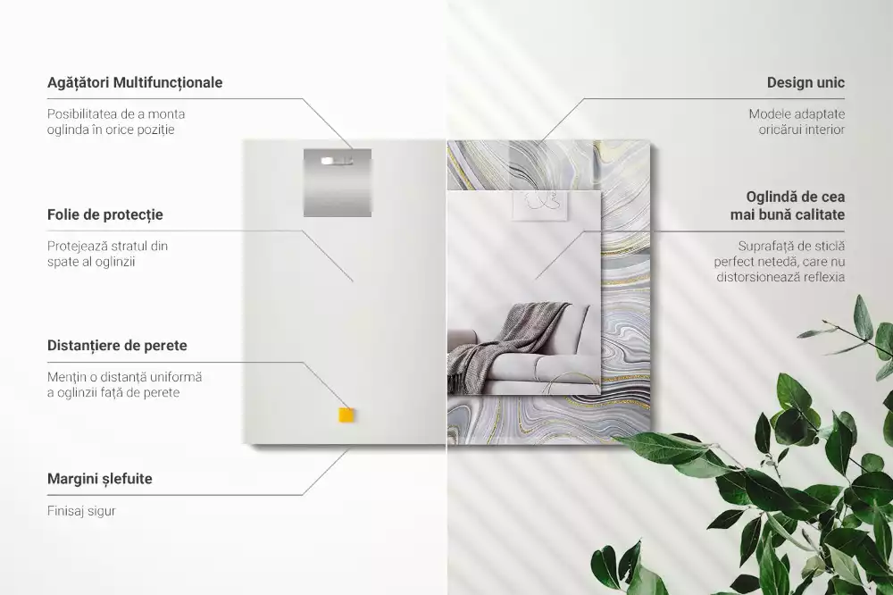 Specchio rettangolare con cornice stampata Motivi astratti in marmo