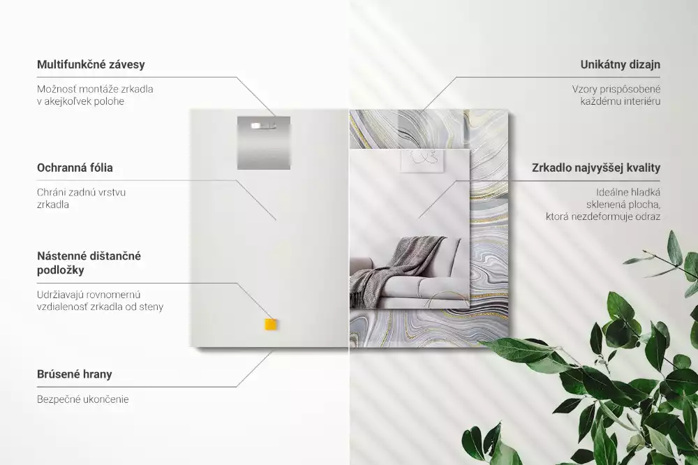 Specchio rettangolare con cornice stampata Motivi astratti in marmo