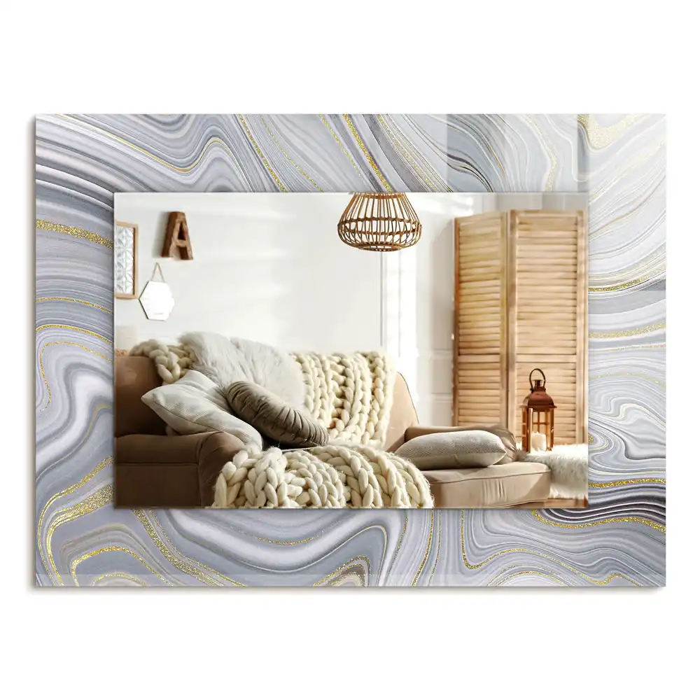 Specchio rettangolare con cornice stampata Motivi astratti in marmo