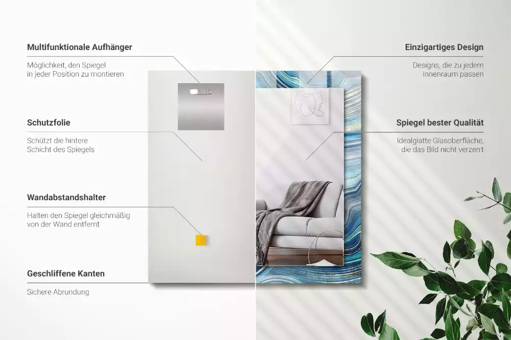 Specchio rettangolare stampato Onde blu astratte