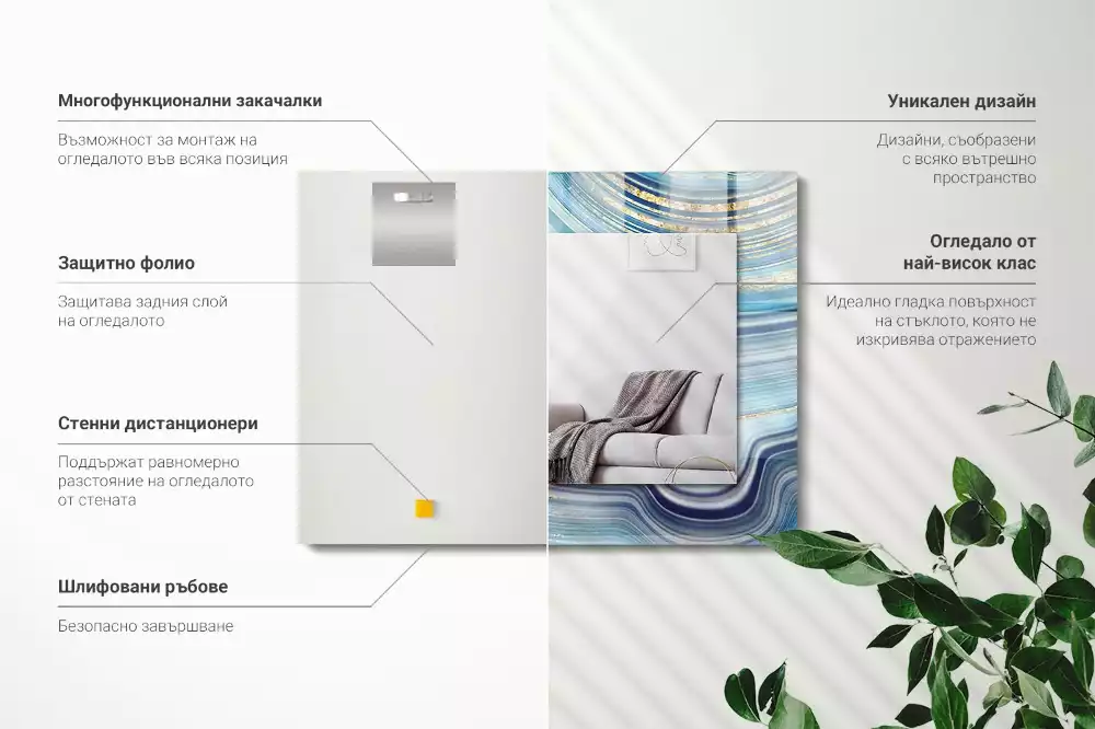 Specchio rettangolare stampato Onde blu astratte