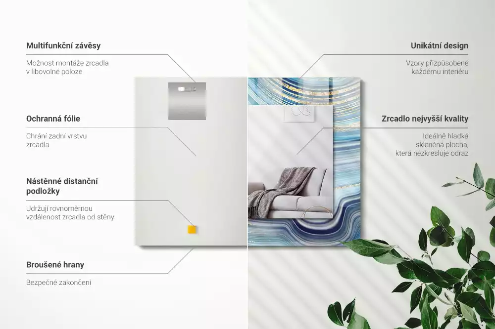 Specchio rettangolare stampato Onde blu astratte