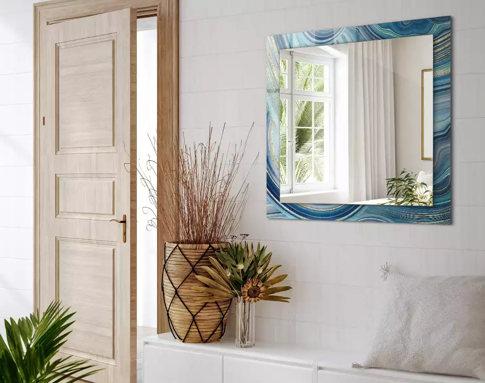 Specchio rettangolare stampato Onde blu astratte