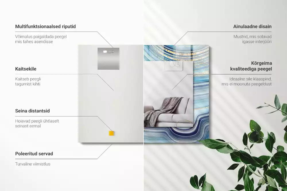 Specchio rettangolare stampato Onde blu astratte