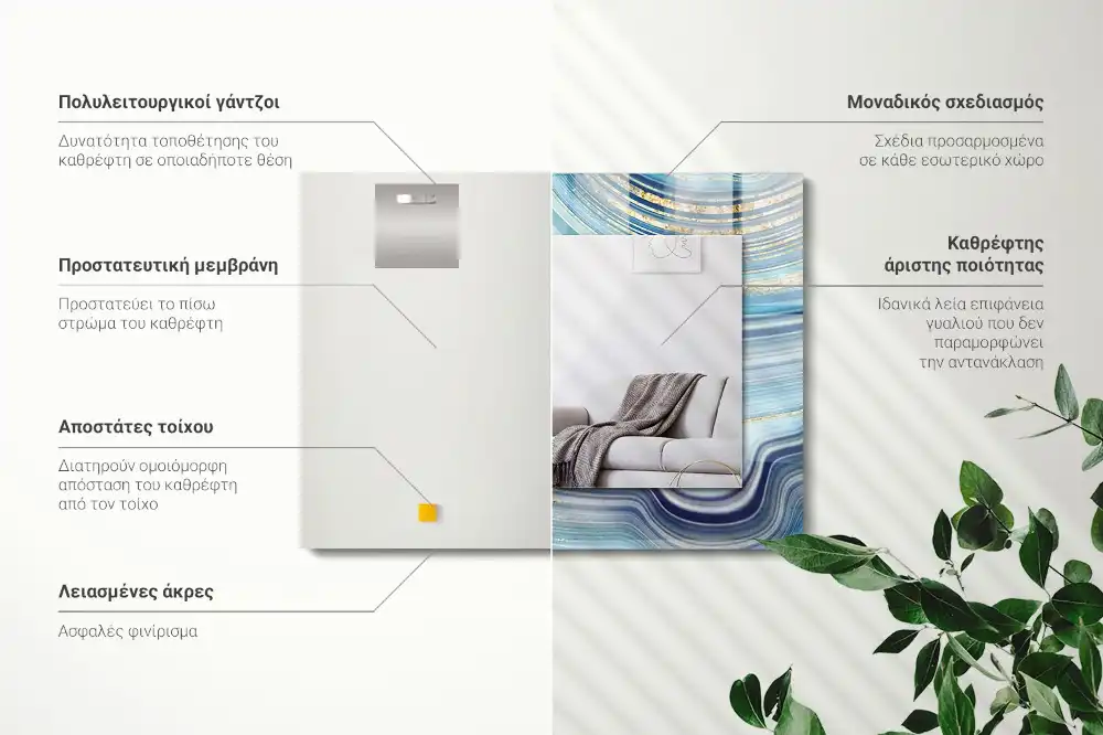 Specchio rettangolare stampato Onde blu astratte