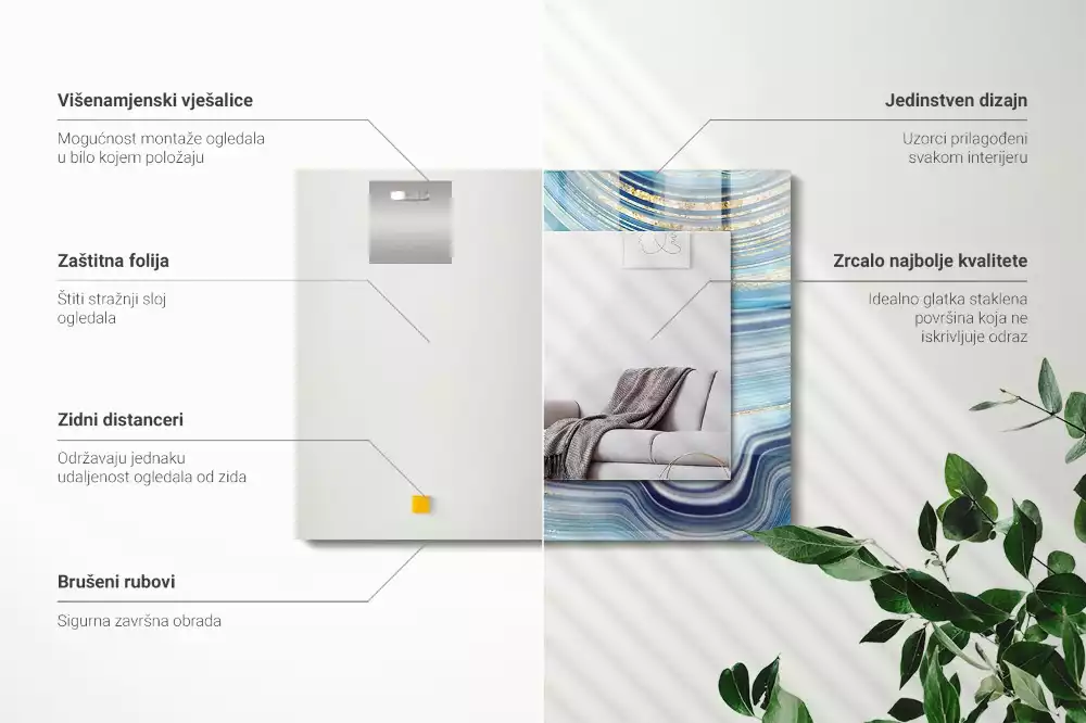 Specchio rettangolare stampato Onde blu astratte