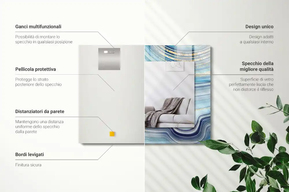 Specchio rettangolare stampato Onde blu astratte