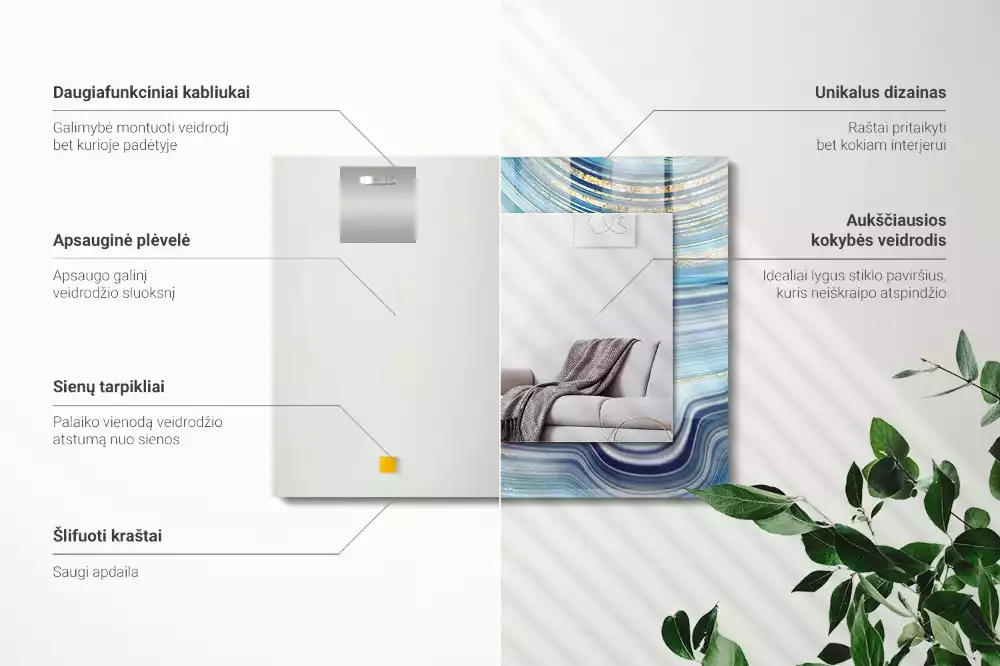 Specchio rettangolare stampato Onde blu astratte